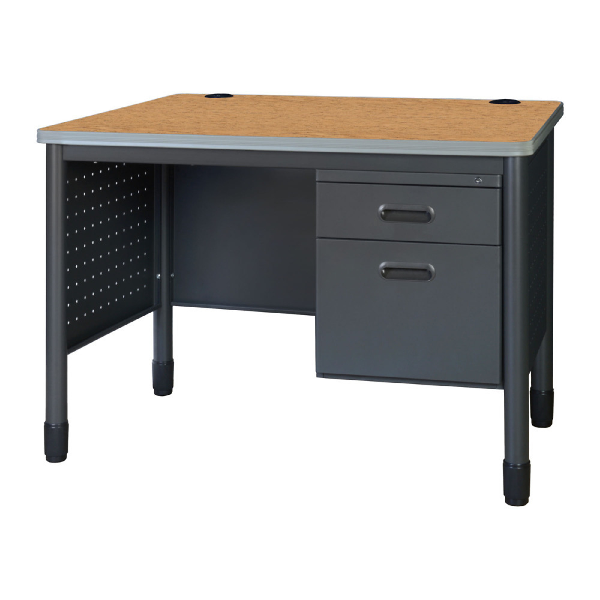 Regency Mesa Steel Single Pedestal Teacher's Desk — 48in. x 30in., Medium Oak, Cable Management, 5 Drawers, Model# 66348SPMO